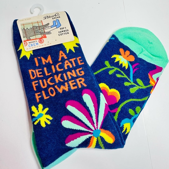 NEW I’m A Delicate F*cking Flower Crew Socks BLUE Q ONE SIZE - Picture 7 of 16
